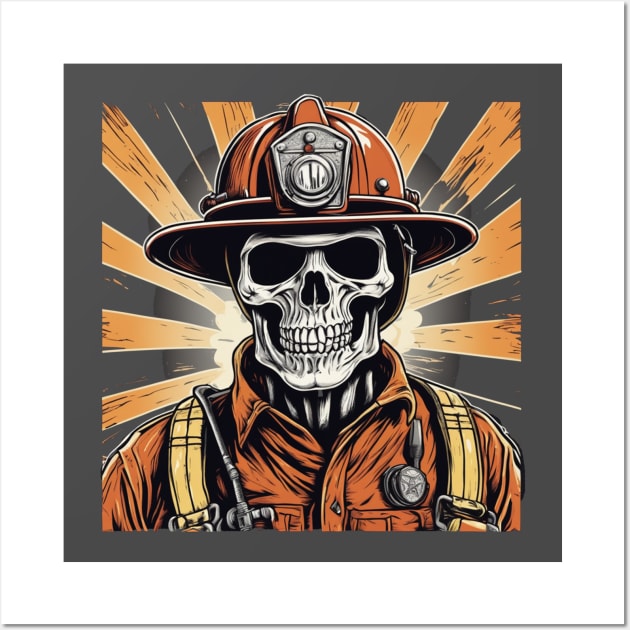 Skeleton fireman retro halloween design Wall Art by Edgi